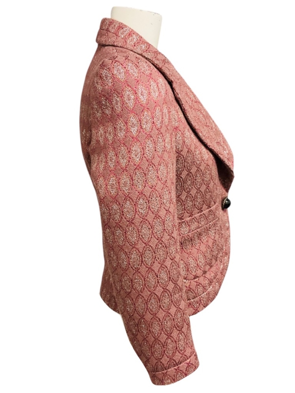 ROBERTO CAVALLI DUSTY ROSE METALLIC WOOL JACQUARD JACKET WITH BLACK STONE BUTTON - Picture 2 of 5